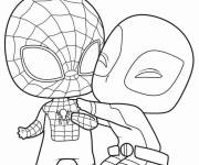 Coloriage Deadpool et Spiderman Kawaii