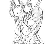 Coloriage Deadpool tenant Hello Kitty