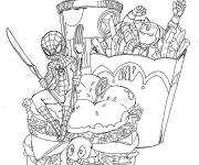 Coloriage Deadpoola avec Spider-Man, Iron Man et McDonald&rsquo;s