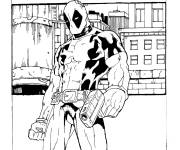 Coloriage Sc&egrave;ne de Deadpool dans la ville 