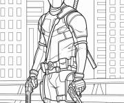 Coloriage Superhéros Deadpool dans la ville du film Marvel