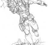 Coloriage Superh&eacute;ros Marvel Deadpool en plein action