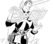 Coloriage Doctor Strange avec une &eacute;p&eacute;e et un livre de sorcerie