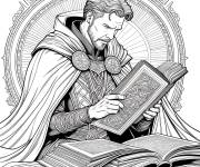 Coloriage Doctor Strange lisant les livres