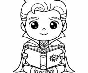 Coloriage Kawaii Doctor Strange lisant le livre de magie