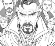 Coloriage Sc&egrave;ne de Doctor Strange avec ses disciples