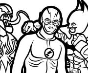 Coloriage Flash avec ses amis Batman et Venom