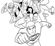 Coloriage Flash avec son équipe des super-héros