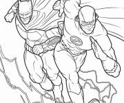 Coloriage Flash super-h&eacute;ros avec son ami Batman
