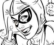 Coloriage Harley Quinn avec petit g&acirc;teau d'anniversaire