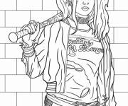 Coloriage Harley Quinn avec son b&acirc;ton r&eacute;aliste
