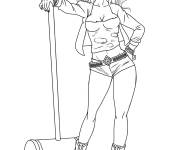 Coloriage Harley Quinn avec un grand marteau