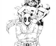 Coloriage et dessins gratuit Harley Quinn et Deadpool à imprimer