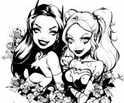 Coloriage Harley Quinn et Poison Ivy art pour adulte