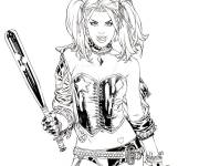 Coloriage et dessins gratuit Harley Quinn fond d'écran en noir et blanc à imprimer