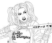 Coloriage Harley Quinn menace avec son b&acirc;ton