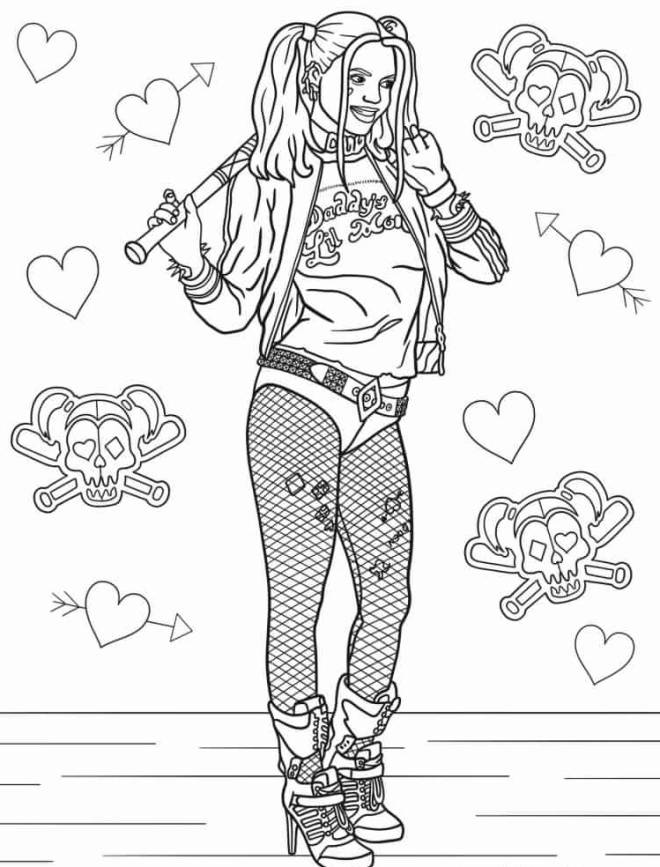 Coloriage Harley Quinn réaliste dessin gratuit à imprimer