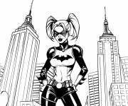 Coloriage Scène de Harley Quinn dans la ville de Gotham