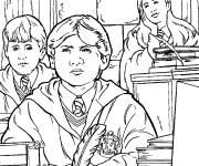 Coloriage Harry potter en classe a poudlard 