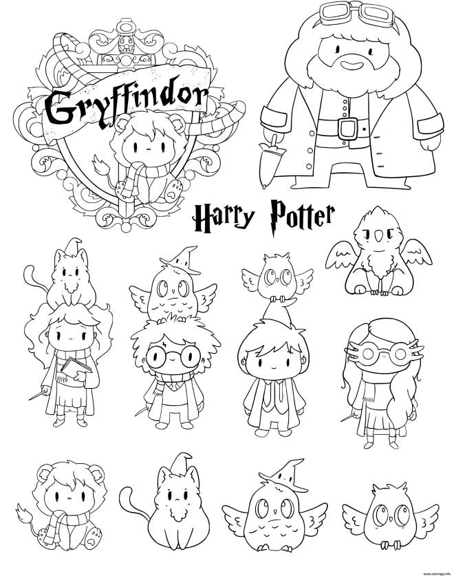 Coloriage et dessins gratuits Harry Potter Gryffindor personnages kawaii  à imprimer
