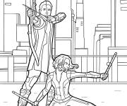 Coloriage Hawkeye combat aux c&ocirc;t&eacute;s de Black Widow