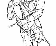 Coloriage Hawkeye  en courant vers l'ennemie