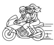 Coloriage Hawkeye et Black Widow &agrave; moto