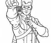 Coloriage Hawkeye pointant quelque chose du doigt