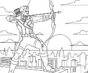Coloriage Hawkeye sur le toit de la maison