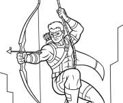 Coloriage Hawkeye tire le fl&egrave;che en se basant sur la corde