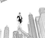 Coloriage Invincible debout en haut de la ville