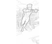 Coloriage Invincible en volant sur la ville vers l'ennemie