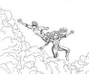 Coloriage Invincible et Atom Eve volant sur les nuages