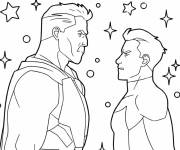 Coloriage Invincible face &agrave; son pere Omni man