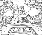 Coloriage Invincible mange dans le parc