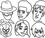 Coloriage Collection des visages de Miles Morales avec ses amis
