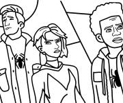 Coloriage Miles Morales avec Gwen et Peter Parker
