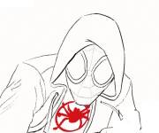 Coloriage Miles Morales avec logo en rouge