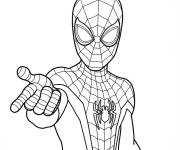 Coloriage Miles Morales en masque pointant le spectateur