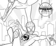 Coloriage Miles Morales et Gwen survole la ville