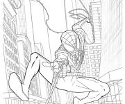Coloriage Miles Morales vole parmi les voiture