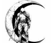 Coloriage Illustration de Moon Knight devant le croissant