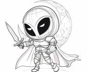 Coloriage Moon Knight avec son &eacute;p&eacute;e chibi