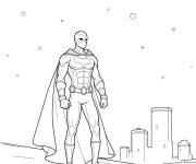 Coloriage Moon Knight debout devant la ville