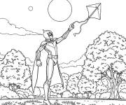 Coloriage Moon Knight s'amuse avec le cerf volant