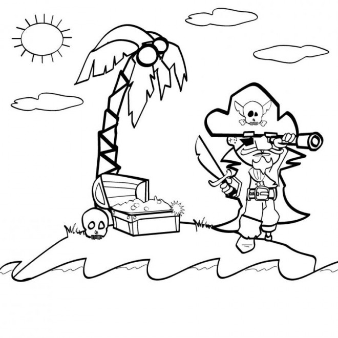 Coloriage Pirate Et Lîle De Trésor Dessin Gratuit à Imprimer