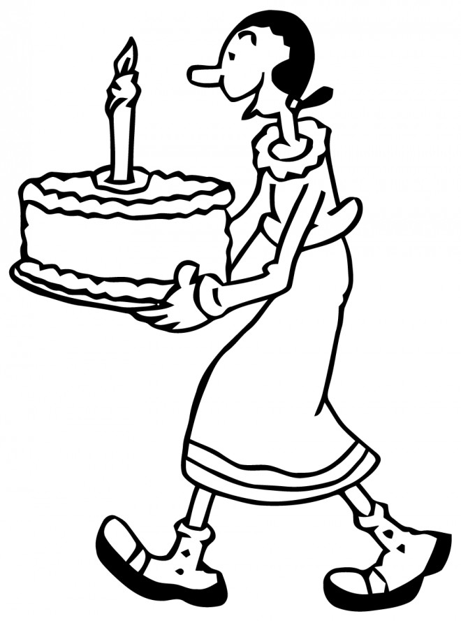 Coloriage La Femme De Popeye Et Le Gateau D Anniversaire