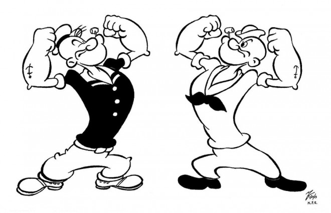 Coloriage et dessins gratuits Popeye en noir et blanc à imprimer