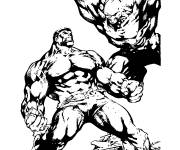 Coloriage Hulk rouge en plein combat contre le monstre