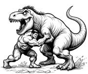 Coloriage Red Hulk contre le dinosaure